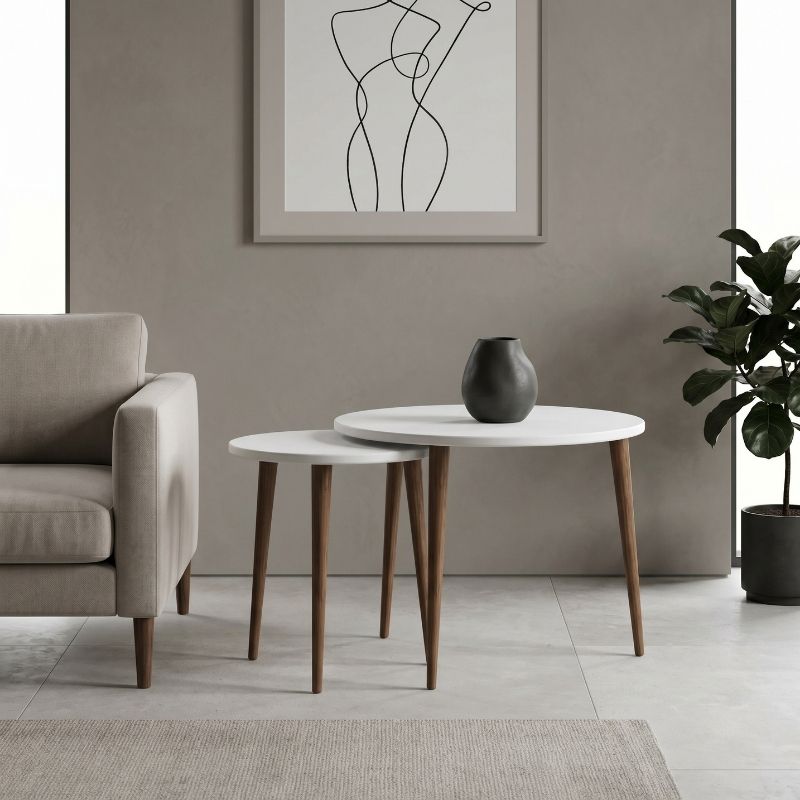 Nola Megapap melamine coffee table 2 pieces in white color Ø60x46cm.