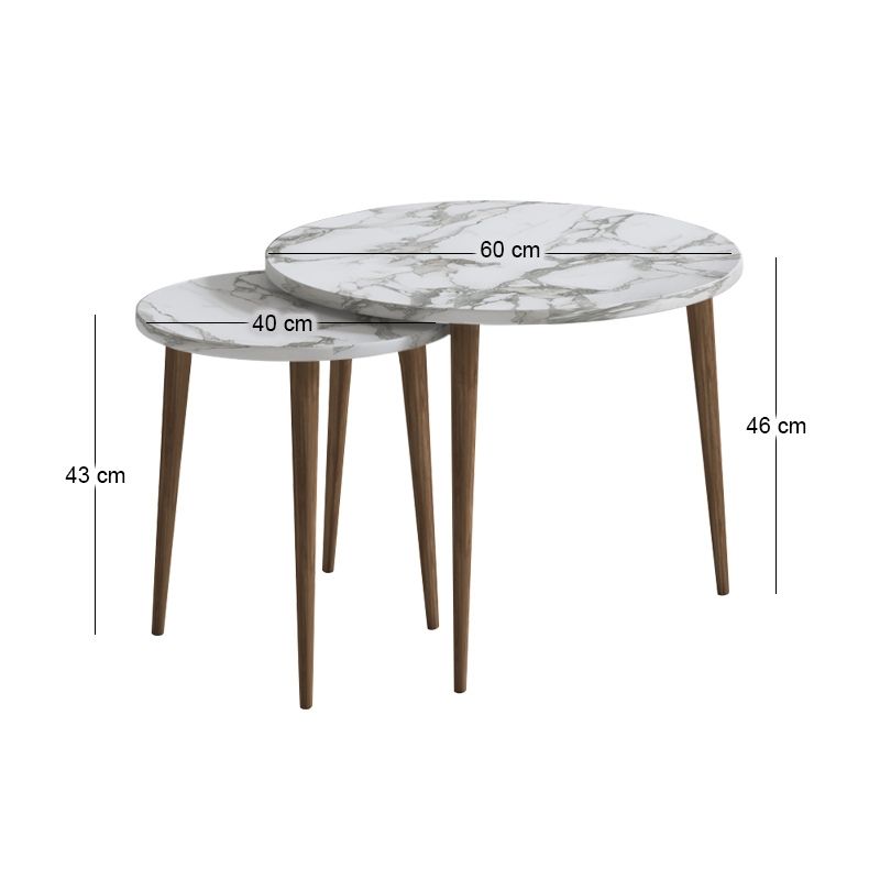 Nola Megapap melamine coffee table 2 pieces in white marble effect color Ø60x46cm.