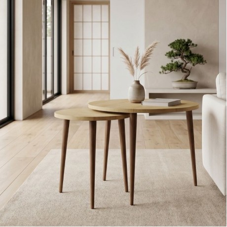 Τραπεζάκι σαλονιού σετ 2 τμχ Nola Megapap χρώμα sapphire oak Ø60x46εκ.