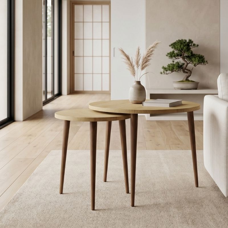Nola Megapap melamine coffee table 2 pieces in sapphire oak color Ø60x46cm.