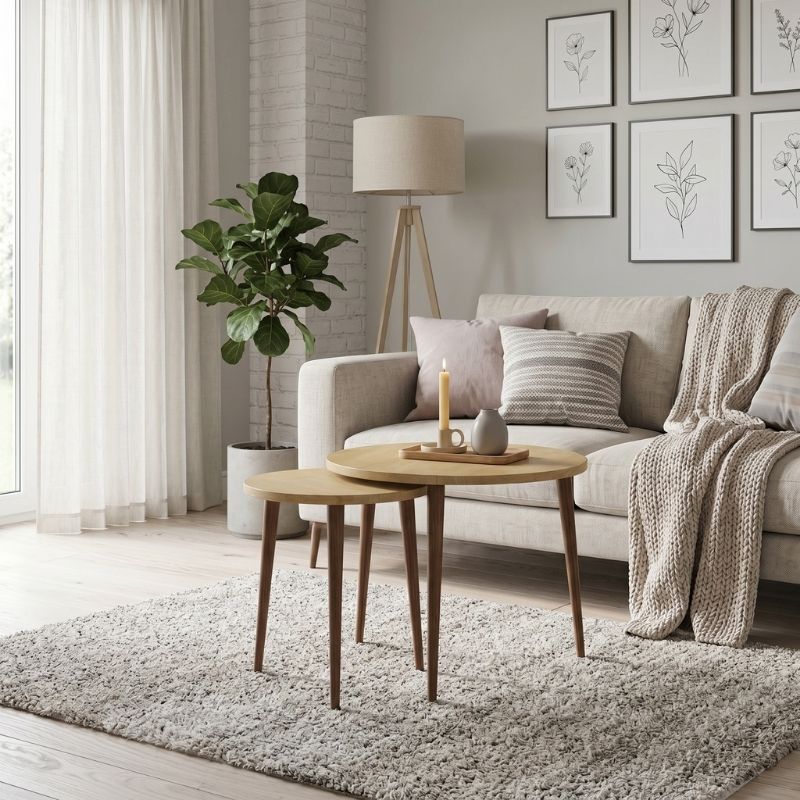 Nola Megapap melamine coffee table 2 pieces in sapphire oak color Ø60x46cm.