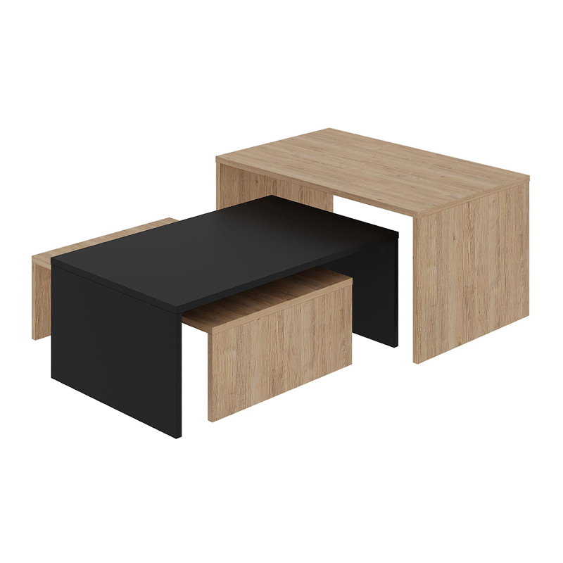 Kanta Megapap set of 3 pcs coffee table in sapphire oak - silky black color 80x50x40.5cm.