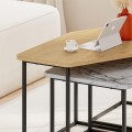 Τραπεζάκι σαλονιού σετ 3 τμχ. Nesty Megapap χρώμα saphhire oak - γκρι ρετρό - λευκό εφέ μαρμάρου 110x60x48εκ.