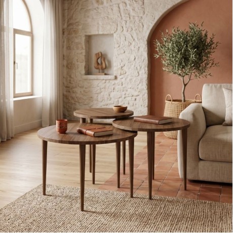 Nola Megapap melamine coffee table 3 pieces in walnut color Ø60x46cm.