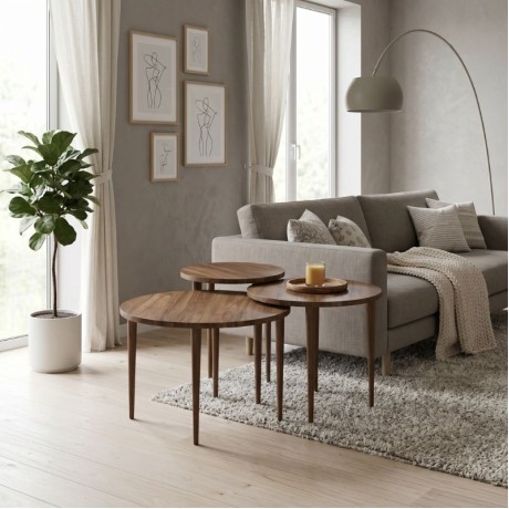 Nola Megapap melamine coffee table 3 pieces in walnut color Ø60x46cm.