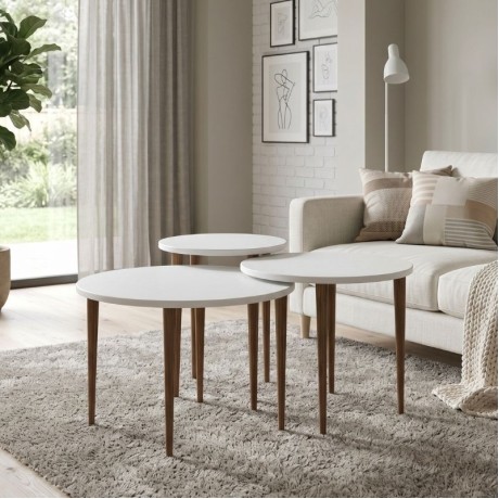 Nola Megapap melamine coffee table 3 pieces in white color Ø60x46cm.
