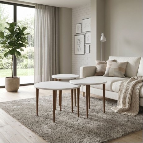 Nola Megapap melamine coffee table 3 pieces in white color Ø60x46cm.