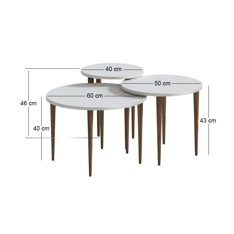 Nola Megapap melamine coffee table 3 pieces in white color Ø60x46cm.