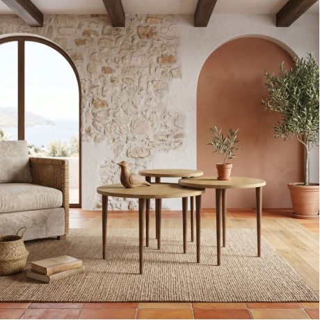 Τραπεζάκι σαλονιού σετ 3 τμχ Nola Megapap χρώμα sapphire oak Ø60x46εκ.