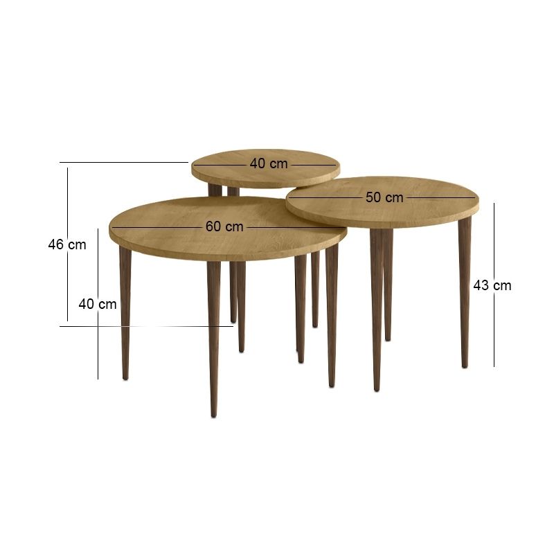 Nola Megapap melamine coffee table 3 pieces in sapphire oak color Ø60x46cm.