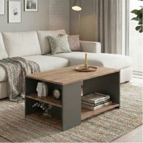 Τραπεζάκι σαλονιού Sylvia Megapap χρώμα pine oak - ανθρακί 90,2x59,2x48,1εκ.