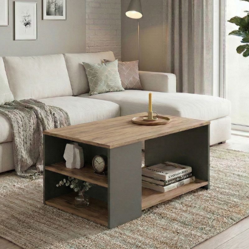 Sylvia Megapap melamine coffe table in pine oak - anthracite color 90,2x59,2x48,1cm.
