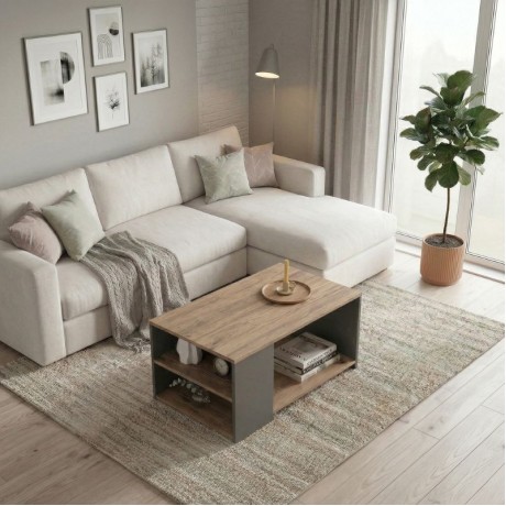 Τραπεζάκι σαλονιού Sylvia Megapap χρώμα pine oak - ανθρακί 90,2x59,2x48,1εκ.