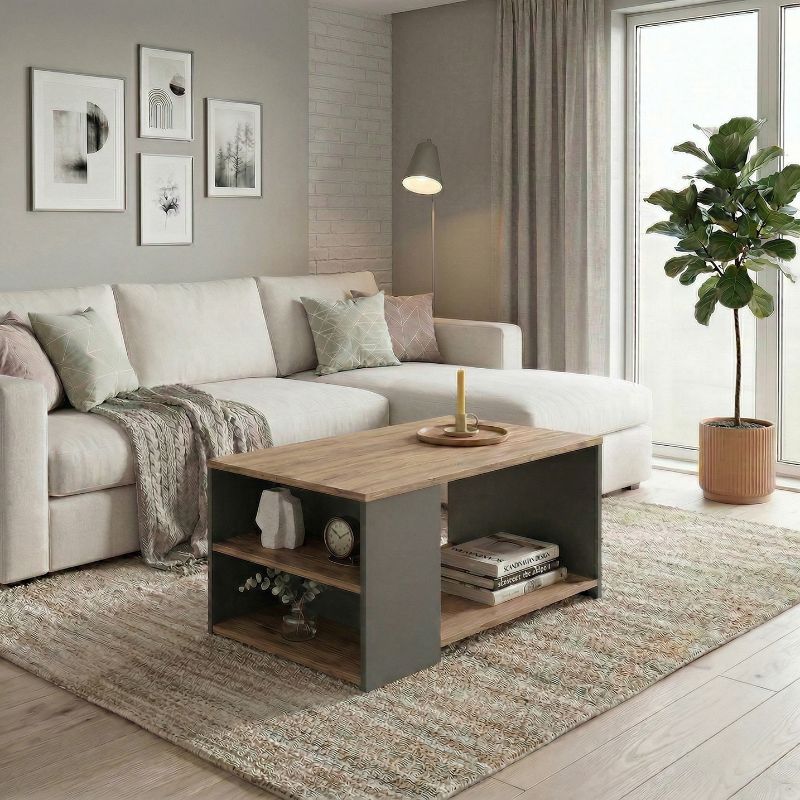 Sylvia Megapap melamine coffe table in pine oak - anthracite color 90,2x59,2x48,1cm.
