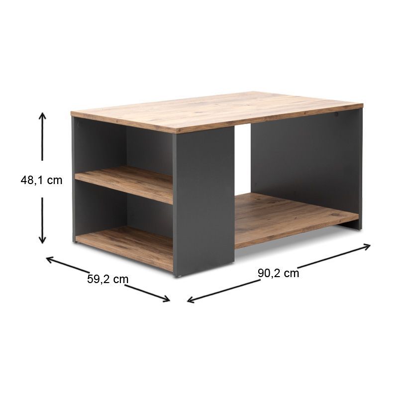 Sylvia Megapap melamine coffe table in pine oak - anthracite color 90,2x59,2x48,1cm.