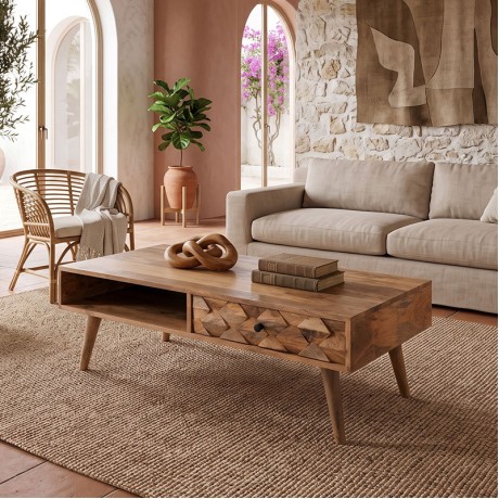 Τραπεζάκι σαλονιού Teka - W ξύλο mango χρώμα φυσικό 120x60x40εκ.