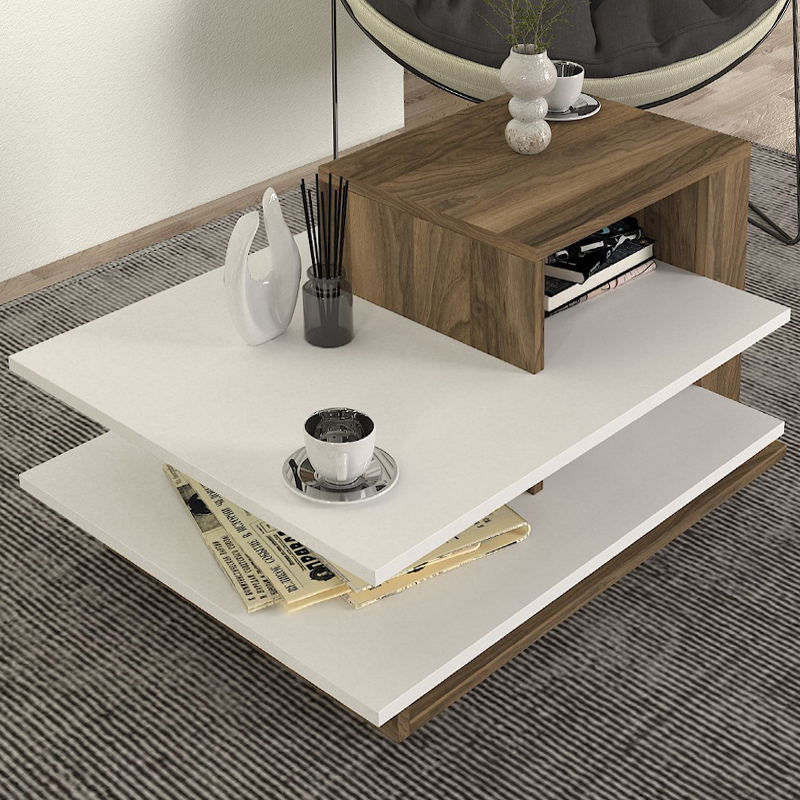 Venus Megapap melamine coffee table in white - walnut color 85x60x43,6cm.