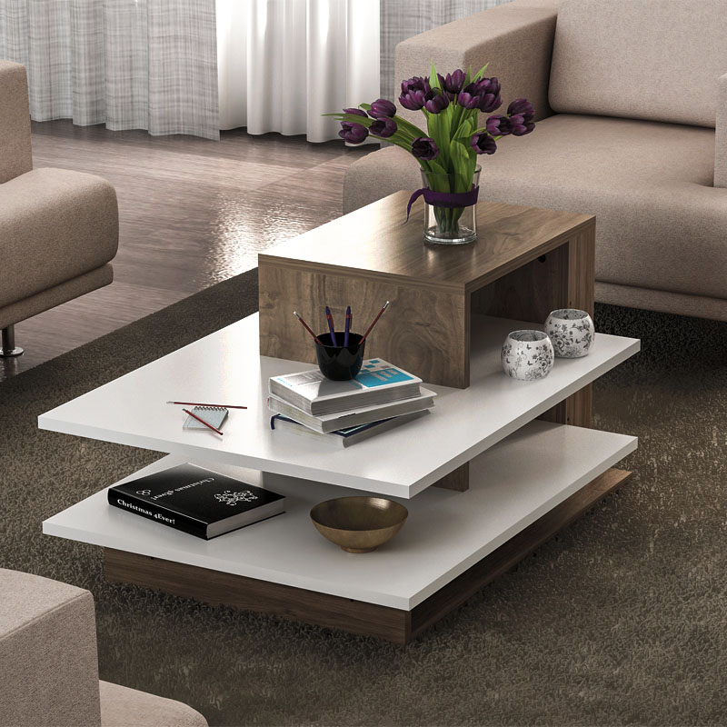 Venus Megapap melamine coffee table in white - walnut color 85x60x43,6cm.