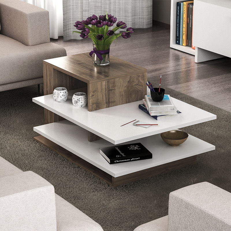 Venus Megapap melamine coffee table in white - walnut color 85x60x43,6cm.