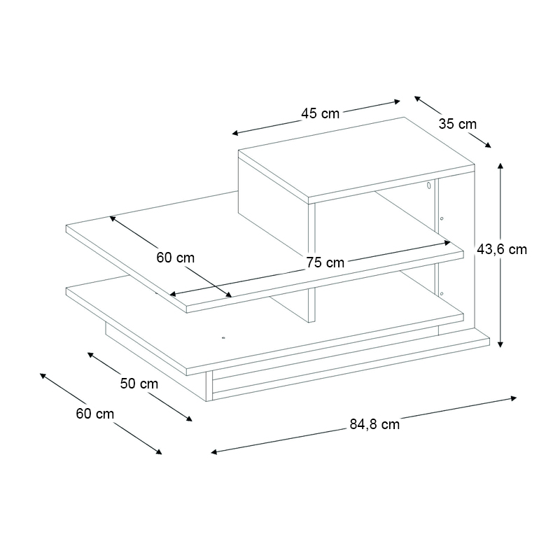 Venus Megapap melamine coffee table in white - walnut color 85x60x43,6cm.