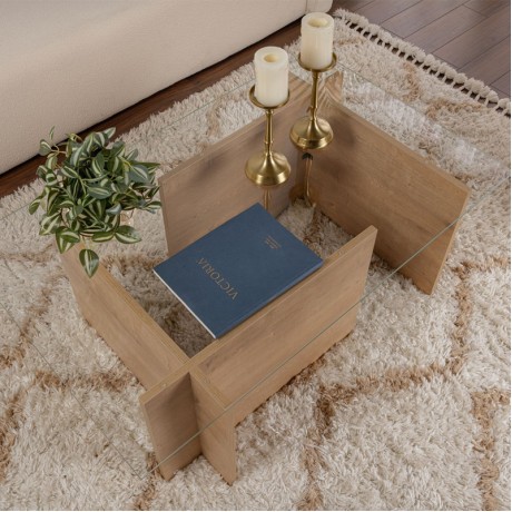 Τραπεζάκι σαλονιού Vetrino Megapap γυάλινο χρώμα honey oak 105x65x40εκ.