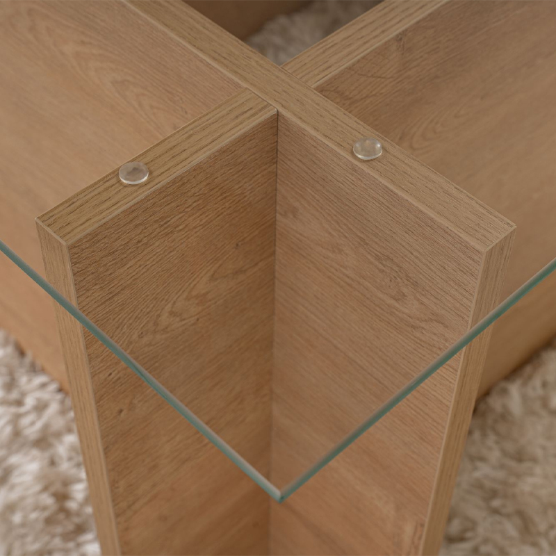 Vetrino Megapap melamine - tempered glass coffee table in honey oak color 105x65x40cm.