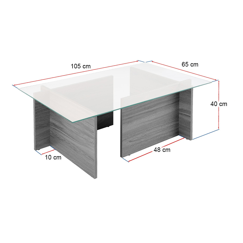 Vetrino Megapap melamine - tempered glass coffee table in honey oak color 105x65x40cm.