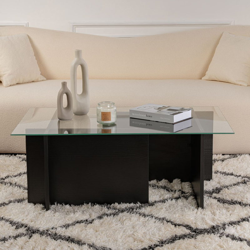 Vetrino Megapap melamine - tempered glass coffee table in black color 105x65x40cm.