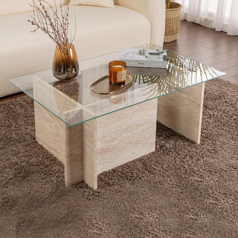 Vetrino Megapap melamine - tempered glass coffee table in travertine color 105x65x40cm.