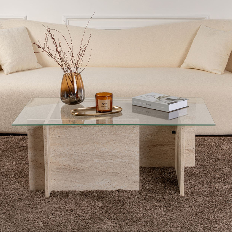 Vetrino Megapap melamine - tempered glass coffee table in travertine color 105x65x40cm.