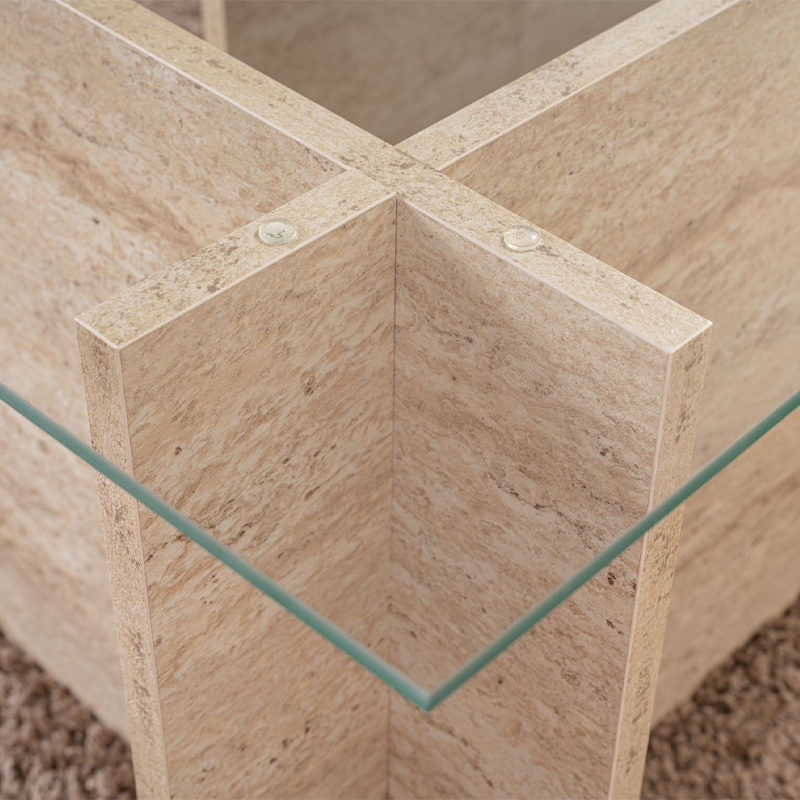 Vetrino Megapap melamine - tempered glass coffee table in travertine color 105x65x40cm.