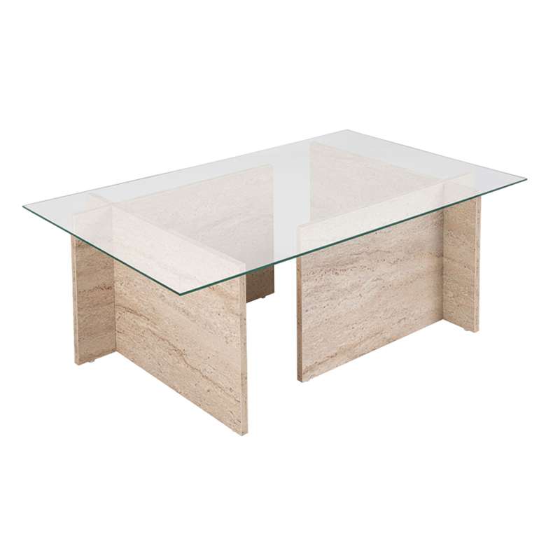Vetrino Megapap melamine - tempered glass coffee table in travertine color 105x65x40cm.