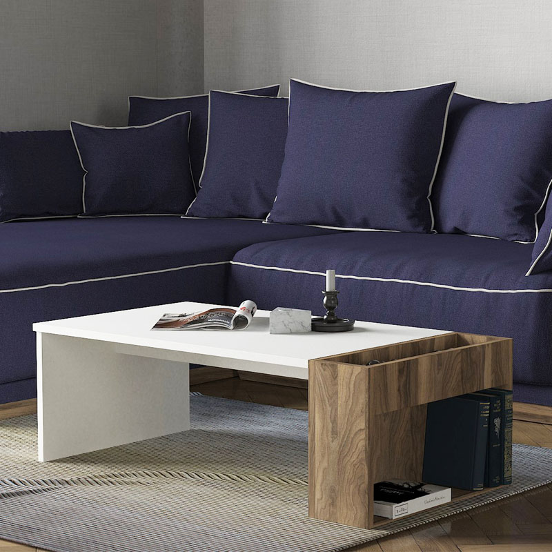 View Megapap melamine coffee table in white - walnut color 95x50x34cm.