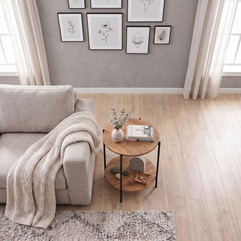 Argento Megapap metallic - melamine side table in pine oak color 43x43x60cm.