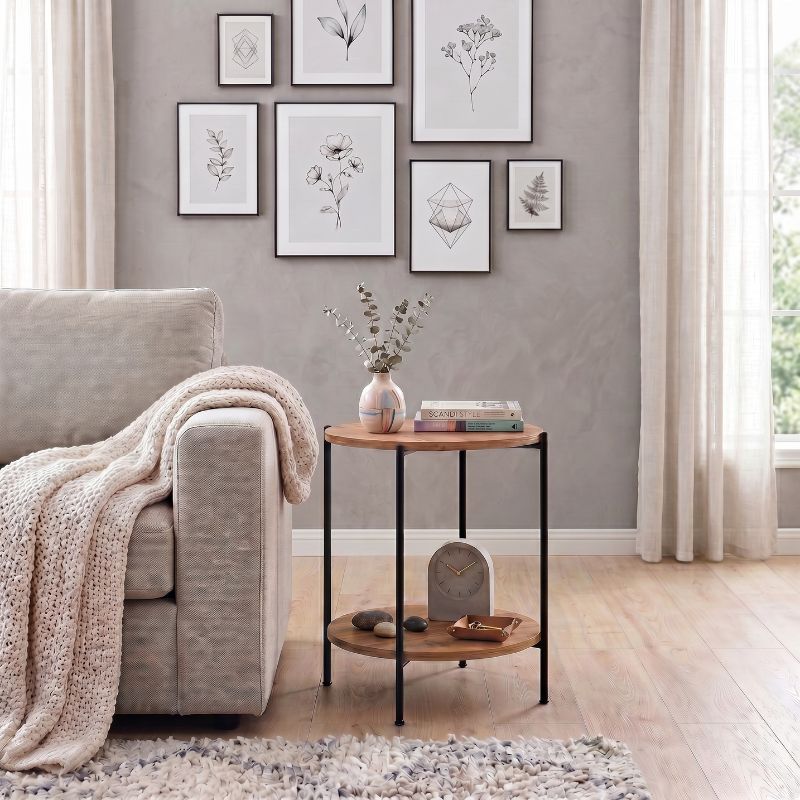 Argento Megapap metallic - melamine side table in pine oak color 43x43x60cm.