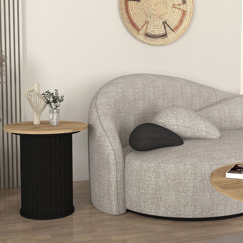 Bohema Megapap melamine side table in black - sepet oak color Ø50x53,2cm.