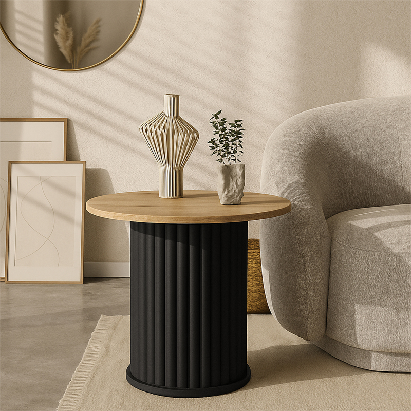 Bohema Megapap melamine side table in black - sepet oak color Ø50x53,2cm.
