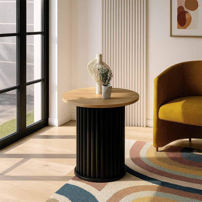 Bohema Megapap melamine side table in black - sepet oak color Ø50x53,2cm.