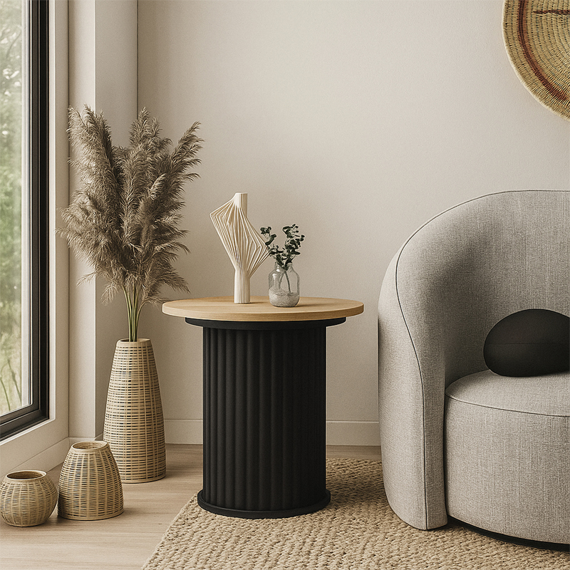 Bohema Megapap melamine side table in black - sepet oak color Ø50x53,2cm.