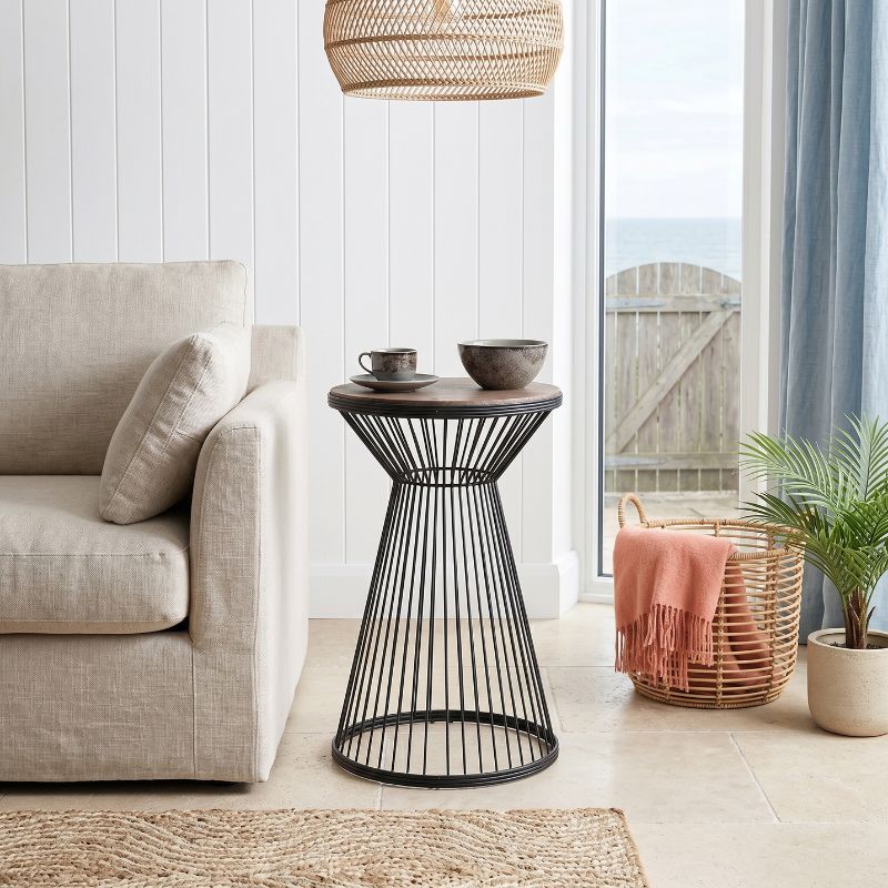 Cresta Megapap metal - MDF side table in black - walnut color Ø34,5x58,5cm.