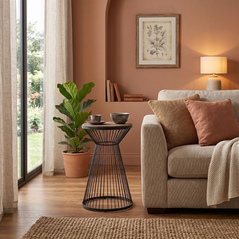 Cresta Megapap metal - MDF side table in black - walnut color Ø34,5x58,5cm.