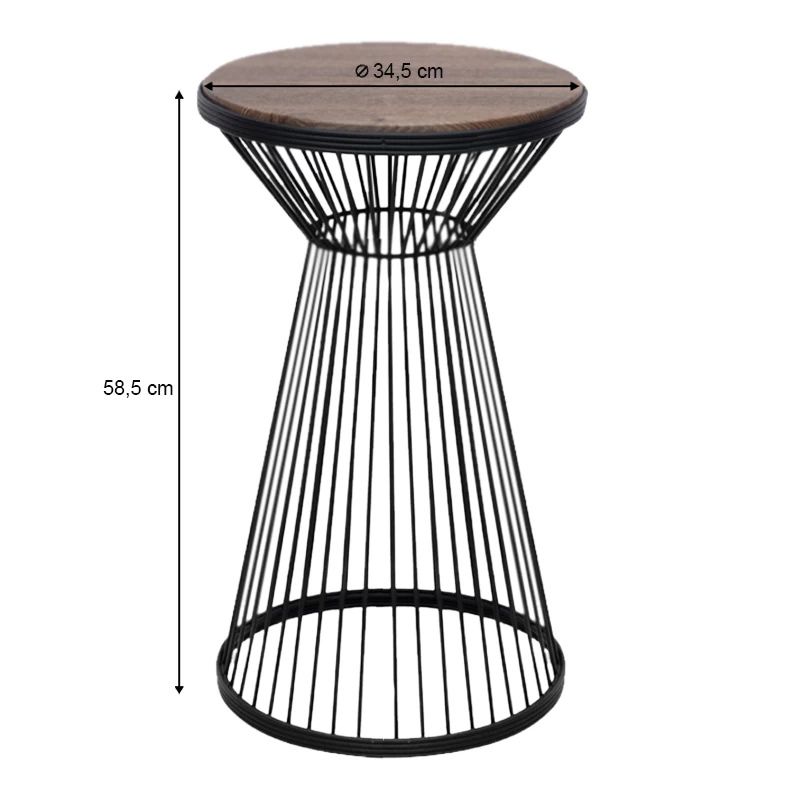 Cresta Megapap metal - MDF side table in black - walnut color Ø34,5x58,5cm.