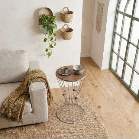 Girene Megapap metallic - Mdf side table in silver - black color 32x32x58cm.