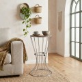 Girene Megapap metallic - Mdf side table in silver - black color 32x32x58cm.