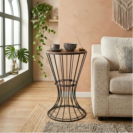 Girene Megapap metallic - Mdf side table in walnut - black color 32x32x58cm.