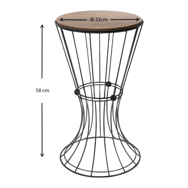 Girene Megapap metallic - Mdf side table in walnut - black color 32x32x58cm.