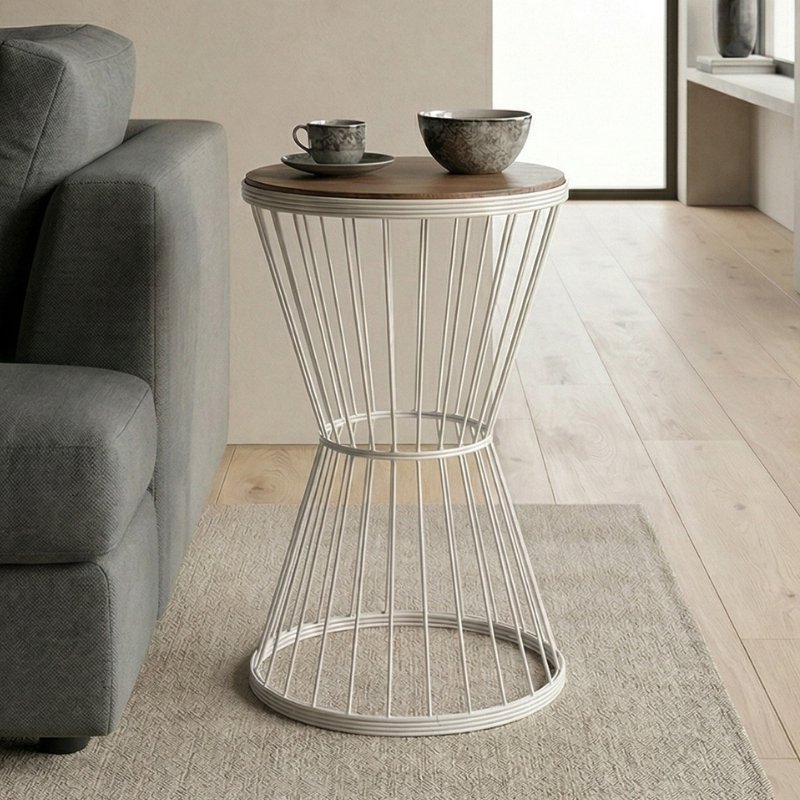 Hoffman Megapap metallic - Mdf side table in walnut - white color 35x35x58cm.