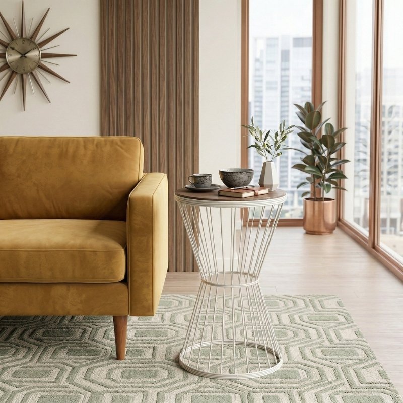 Hoffman Megapap metallic - Mdf side table in walnut - white color 35x35x58cm.
