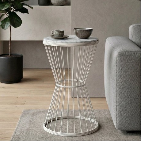 Hoffman Megapap metallic - Mdf side table in white - white marble effect color 35x35x58cm.