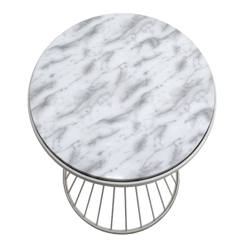 Hoffman Megapap metallic - Mdf side table in white - white marble effect color 35x35x58cm.